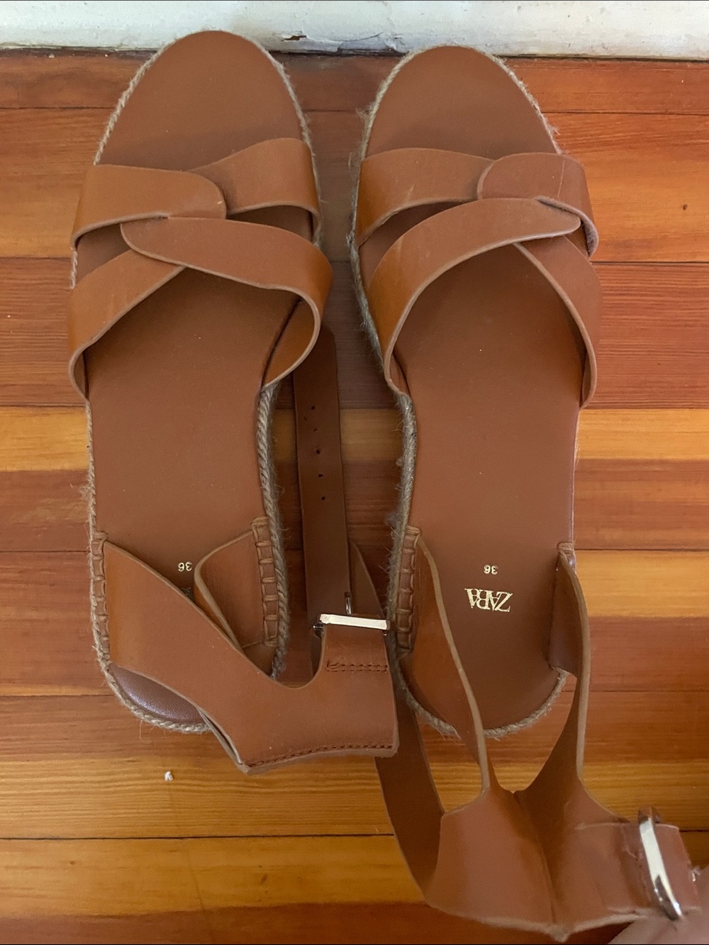 Zara Tan Brown Cross-Strap Espadrille Sandals